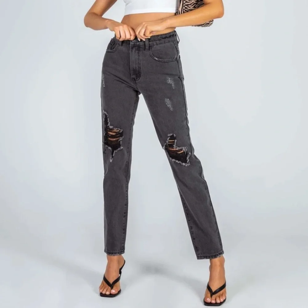 Princess Polly Zaneta washed black ripped skinny jeans size 12